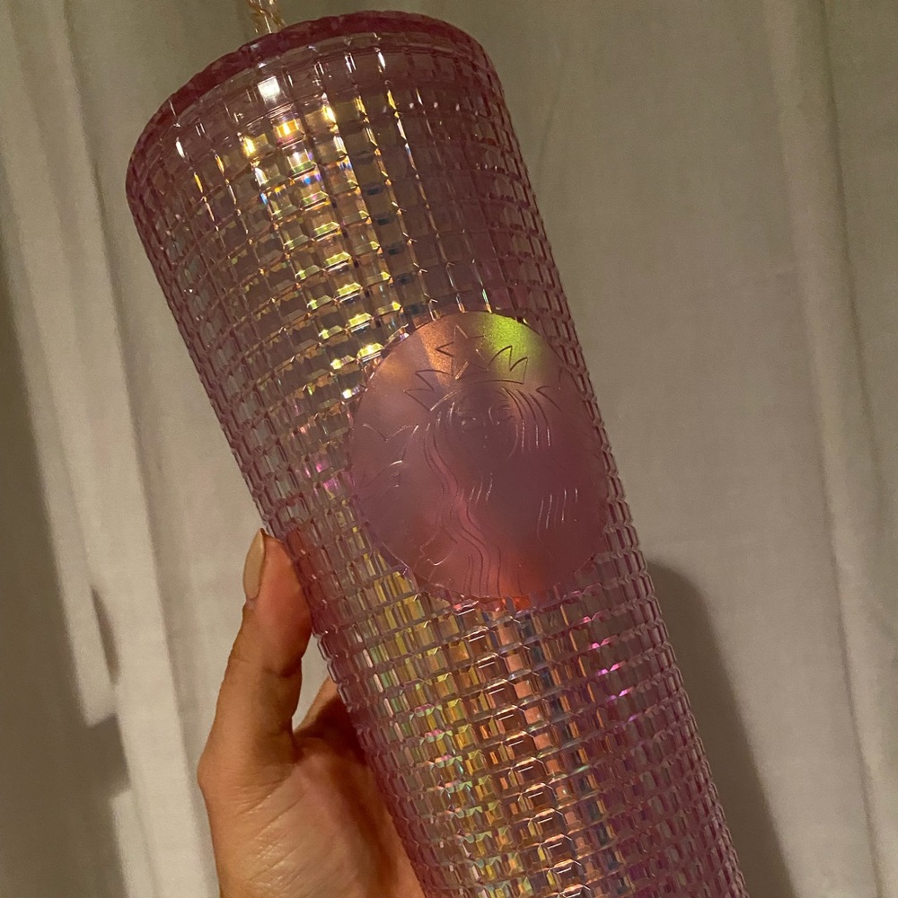 Pink disco grid 2020 holiday tumbler from Starbucks